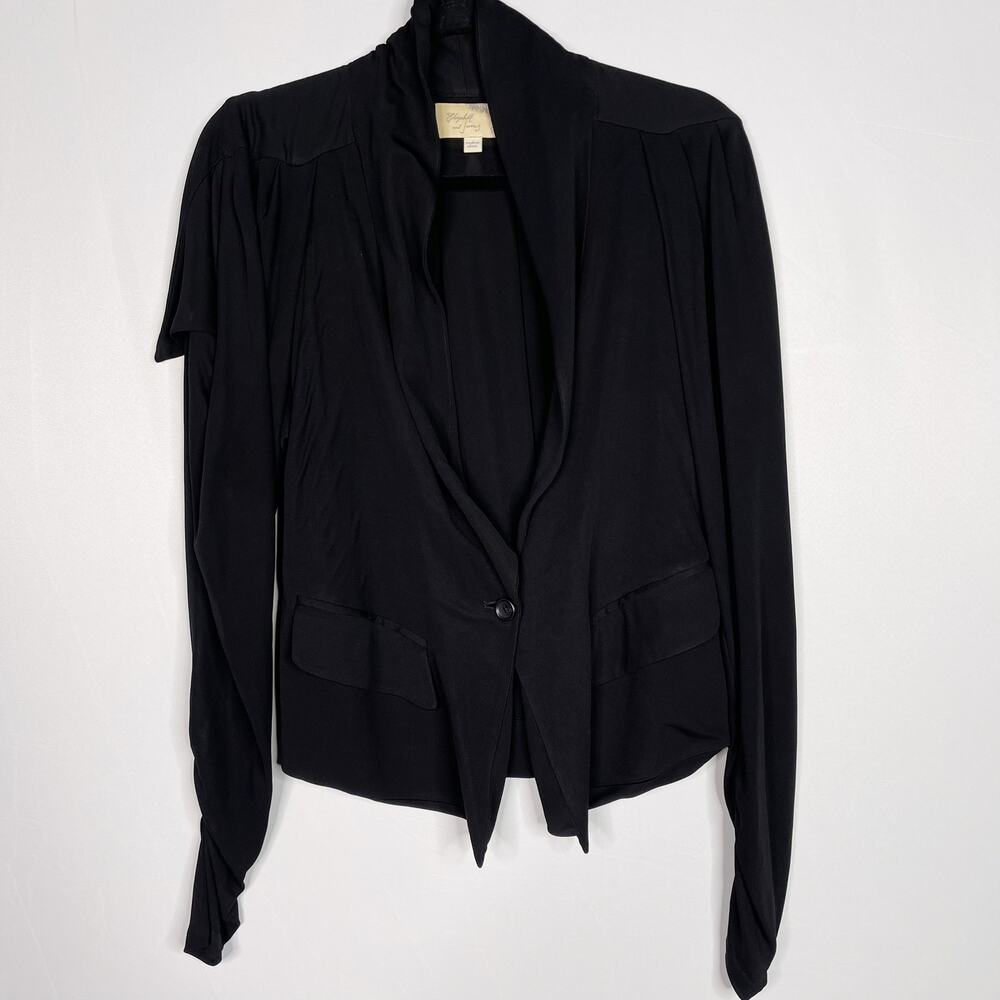 Elizabeth and James XSmall XS Black Ruffled Jersey Blazer Single Button Draped